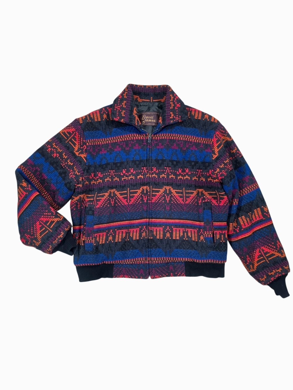 Vintage David James Men's 80s 90s Southwestern Wool Zip Jacket Aztec Native Rare
